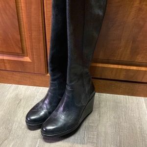 Frye Emma Leather Knee High Wedge Boots